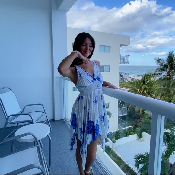 Boho Style Blue Flower Flow Dress - Picture 8 of 8